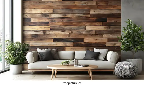 Modern Living Room with Wooden Wall