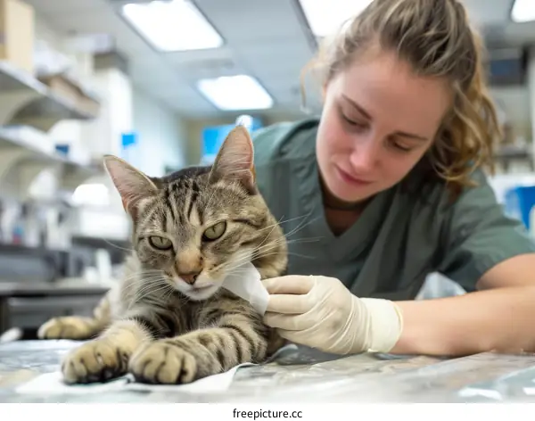 Veterinarian examining a cat