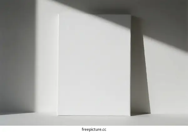 White blank paper sheet on white surface with shadow light
