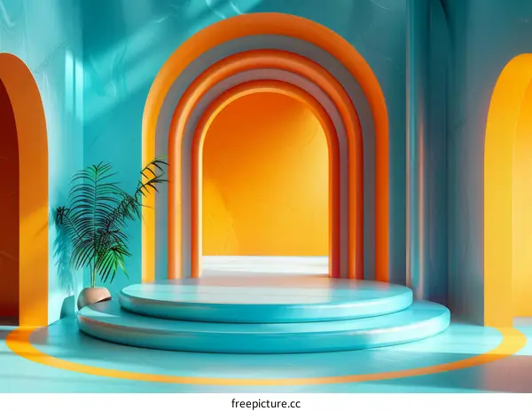 Vibrant Turquoise and Orange Archway Display