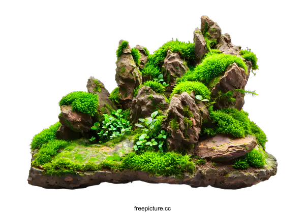 [Transparent Background PNG]Green Moss Covered Rocks on White Background