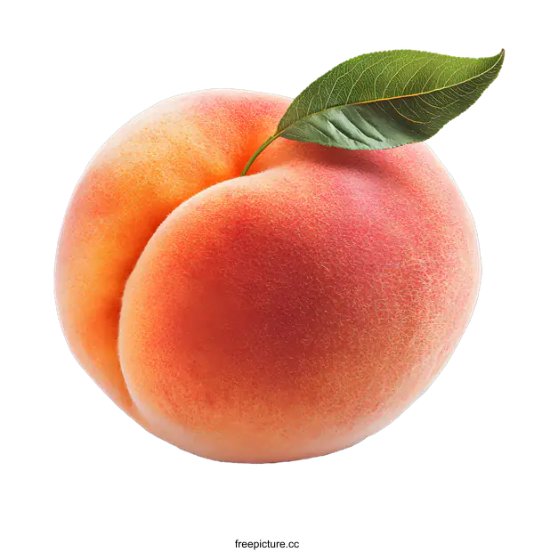 [Transparent Background PNG]Fresh Ripe Peach with Green Leaf