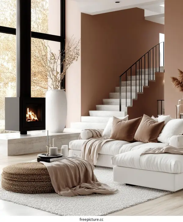 Modern Beige and White Living Room Interior Design
