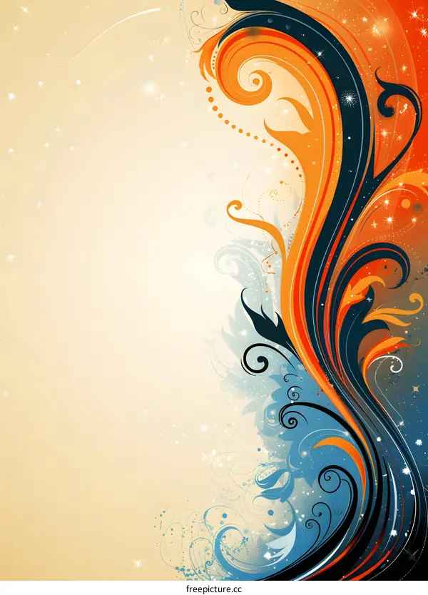 Abstract Floral Background With Swirls And Stars