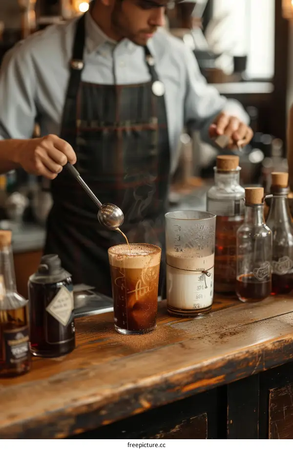 Barista making an Irish coffee