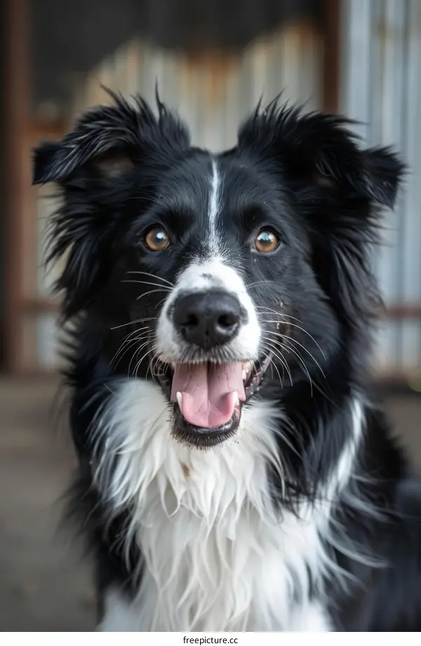 A Border Collie dog with a happy expression on its face