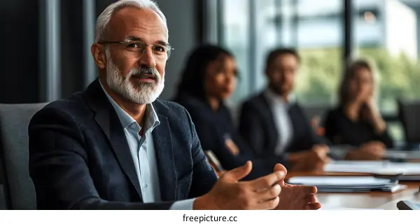 Senior Businessman Giving Presentation in Office Meeting