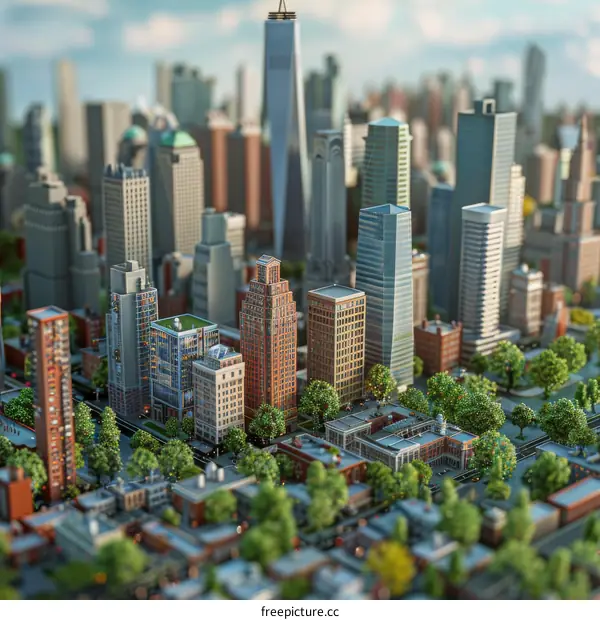 Urban Skyline of Glass Skyscrapers with Green Park
