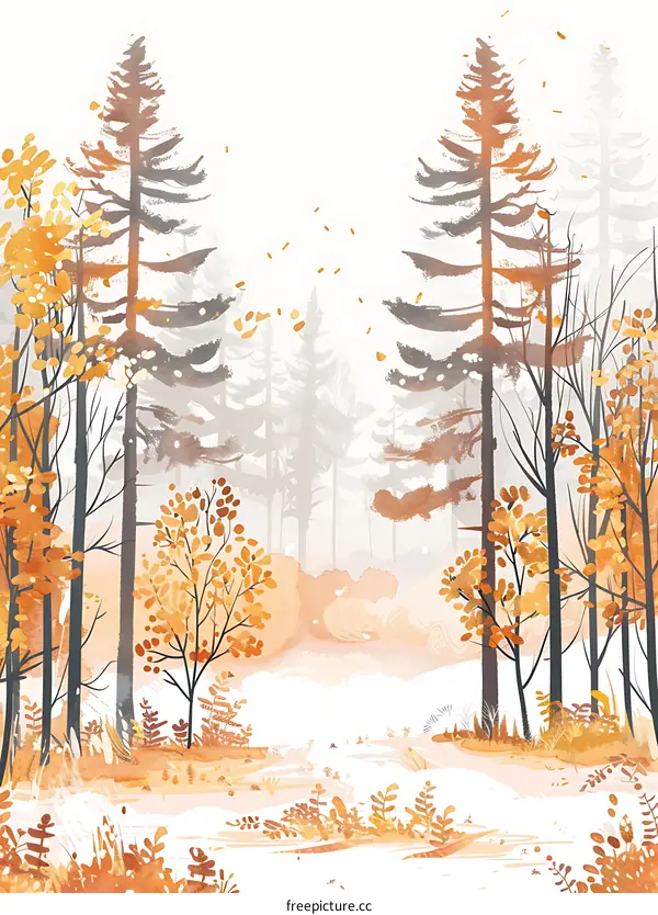Watercolor Painting of Autumn Forest