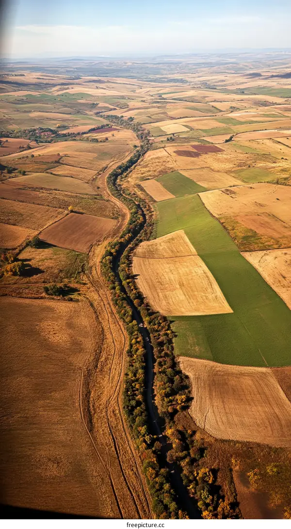 Aerial View of Agricultural Fields and Waterways