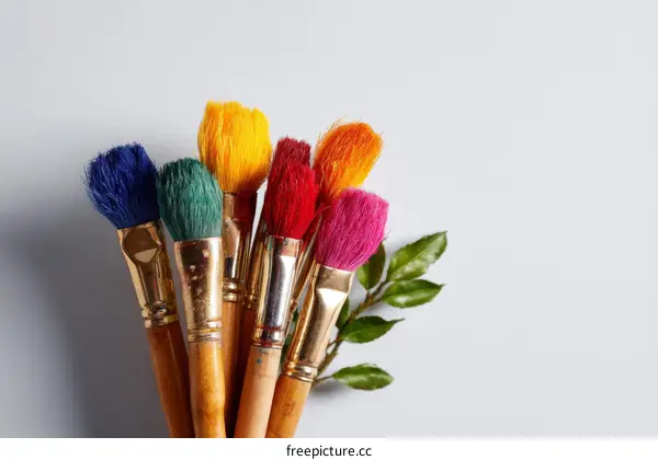Colorful Paintbrushes Arrangement on a Light Background