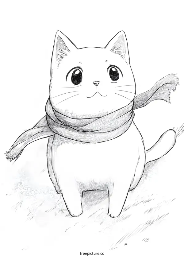 Cute Cat Wearing Scarf Illustration