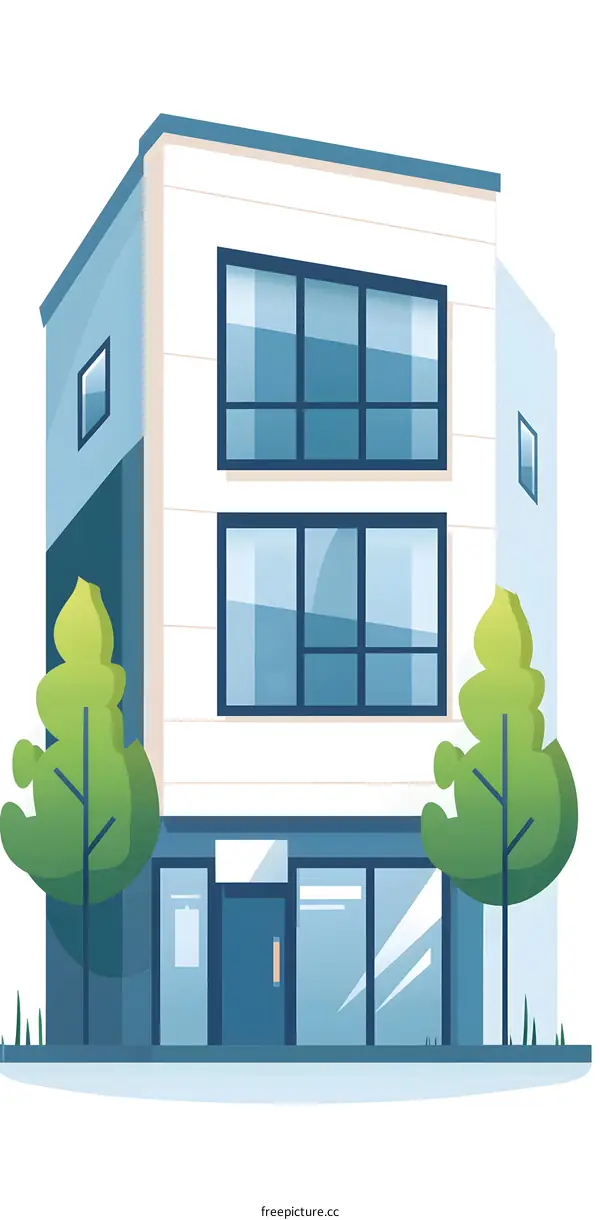 Modern Two Story Building with Windows and Trees