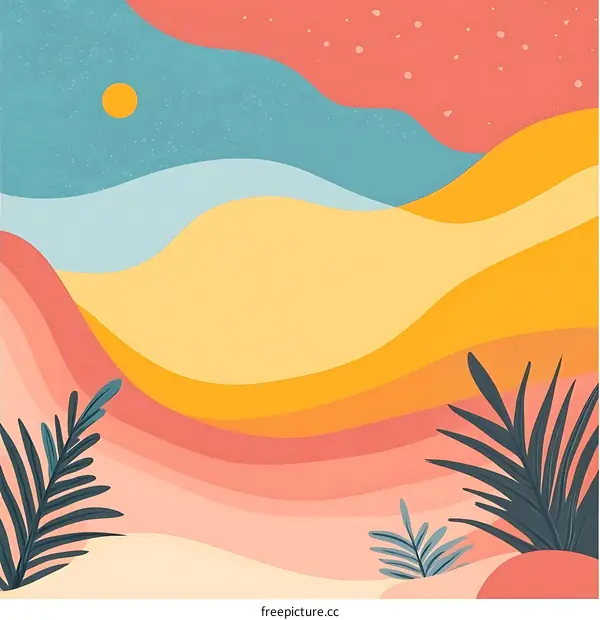 Abstract Landscape with Palm Trees and Sun