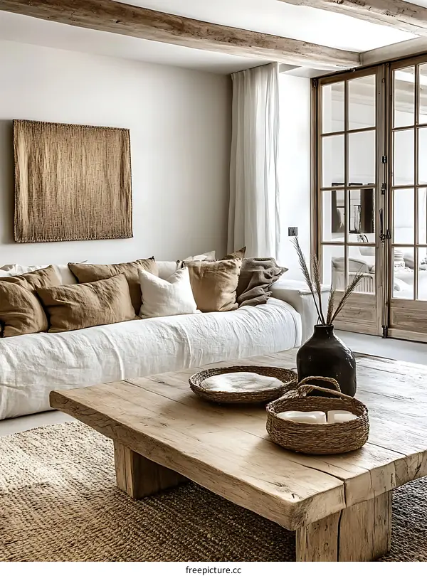 Modern Minimalist Living Room with Wooden Coffee Table