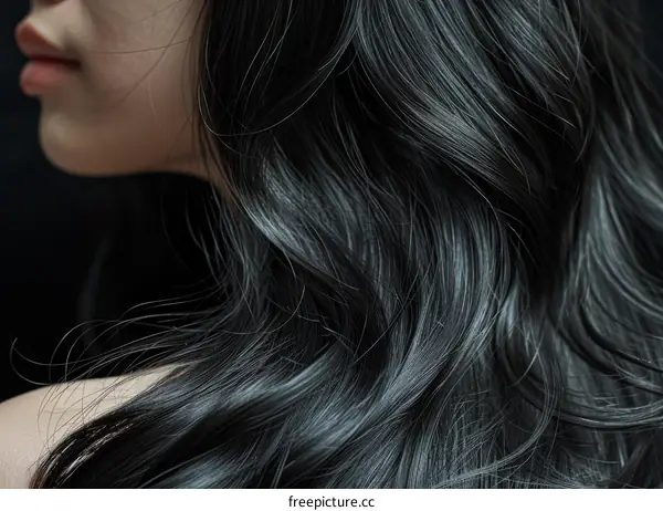 A close-up image of a woman's beautiful black hair