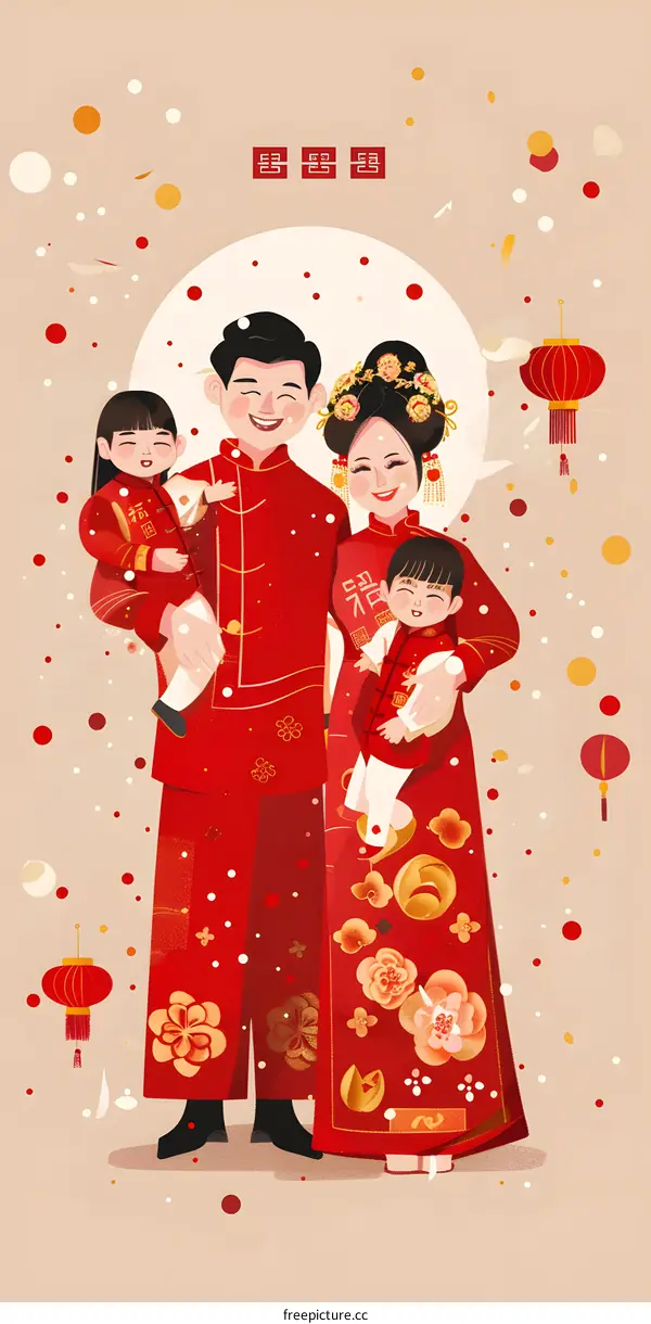 Happy Chinese New Year Family Illustration