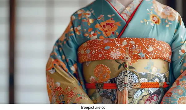 A woman wearing a kimono with floral patterns