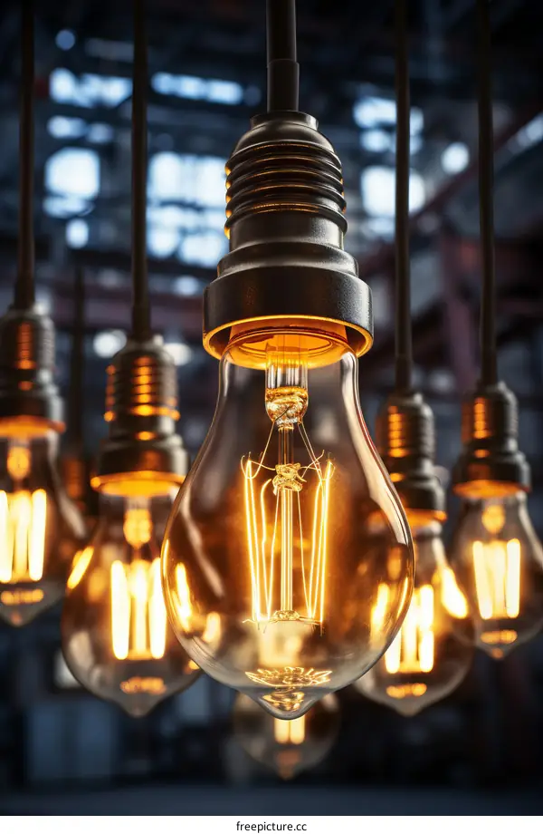 Vintage Tungsten Filament Light Bulbs Hanging from Wires