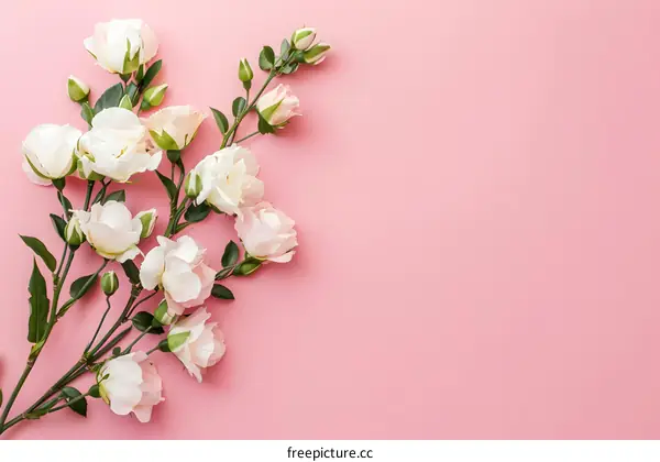 White Roses on Pink Background Floral Photography