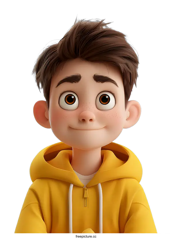 [Transparent Background PNG]Portrait of a happy young boy in a yellow hoodie