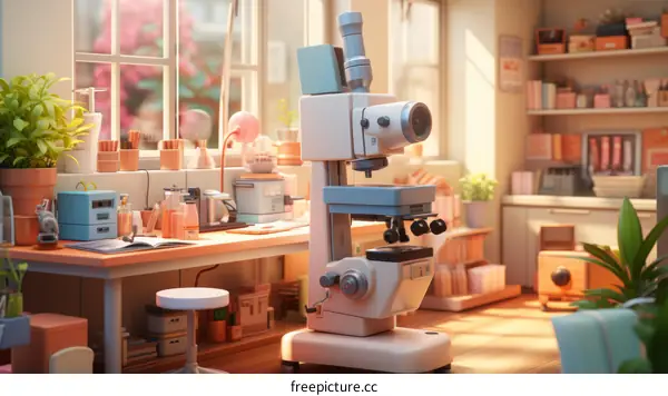 Cozy Home Laboratory with a Microscope