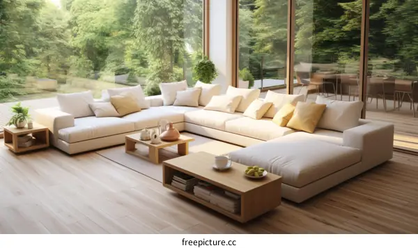 Bright and Airy Living Room With Sectional Sofa and Large Windows