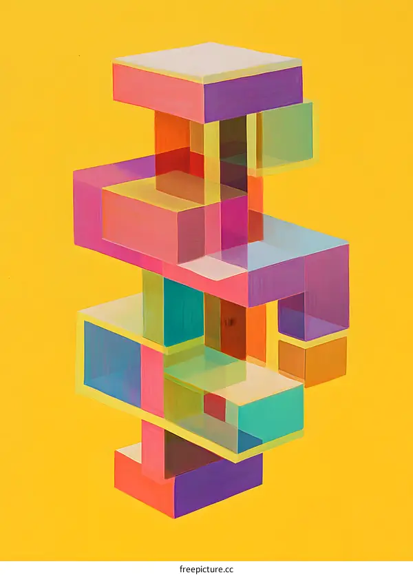 Abstract Geometric Shapes Illustration With Colorful Blocks