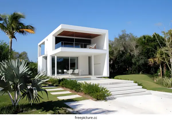 Modern White House with Pool and Palm Trees