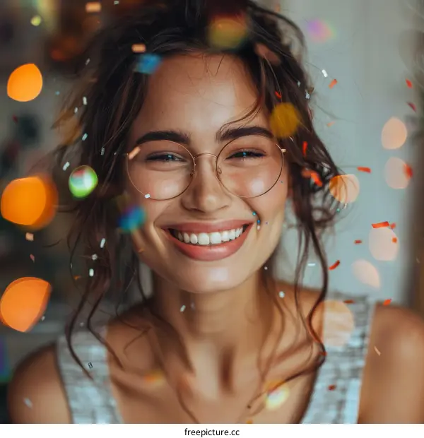 Woman Smiling with Confetti Portrait