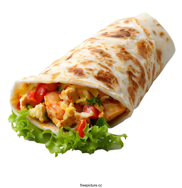 [Transparent Background PNG]A delicious burrito with chicken, shrimp, and vegetables