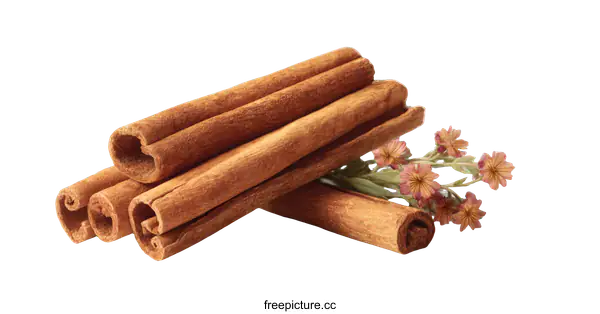 [Transparent Background PNG]Close-up of Cinnamon Sticks with Flowers