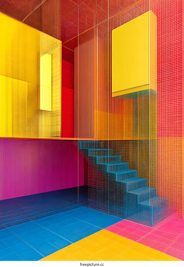 Abstract Colorful Interior Design With Stairs
