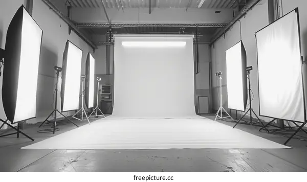 Black and white photo of a photo studio