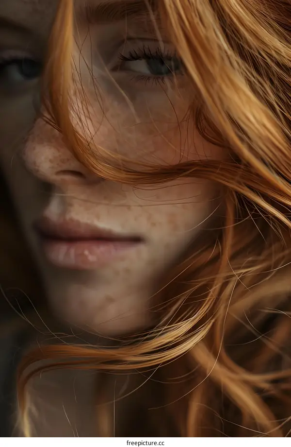 Close Up Portrait of a Young Woman with Red Hair and Freckles