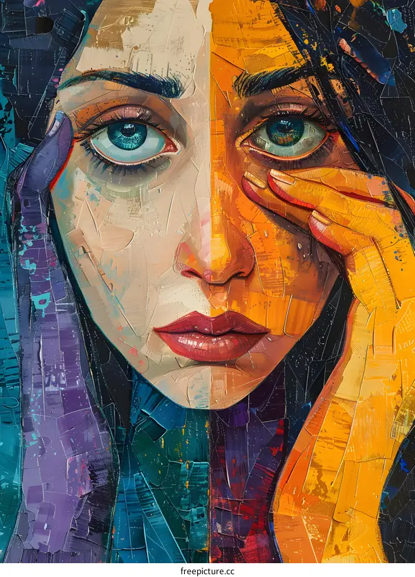 colorful portrait of a sad woman