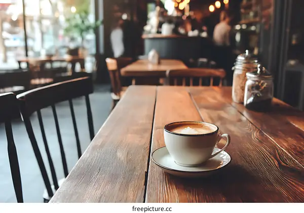 Cozy Coffee Shop Cafe Interior with Latte Art
