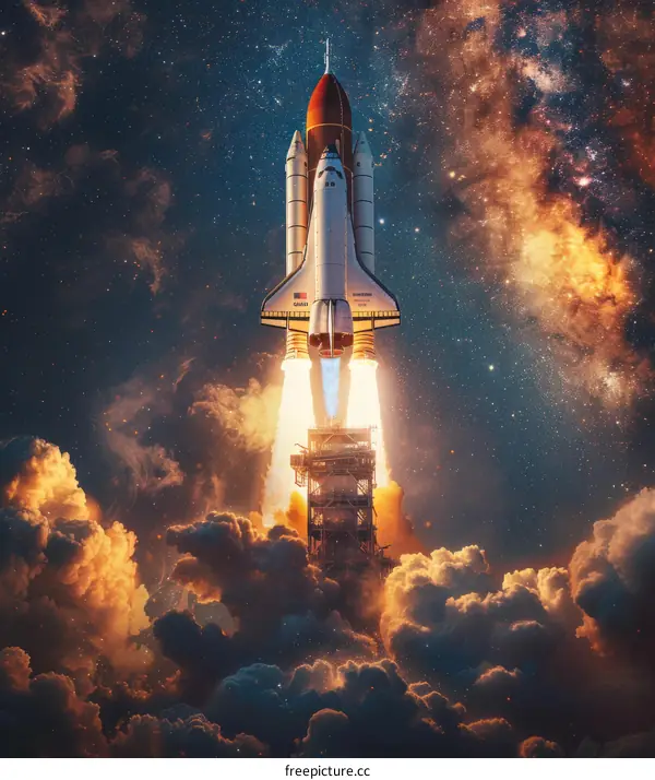 Space Shuttle Atlantis launching into space