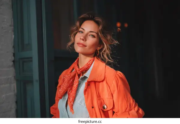 Stylish Caucasian Woman in an Orange Jacket
