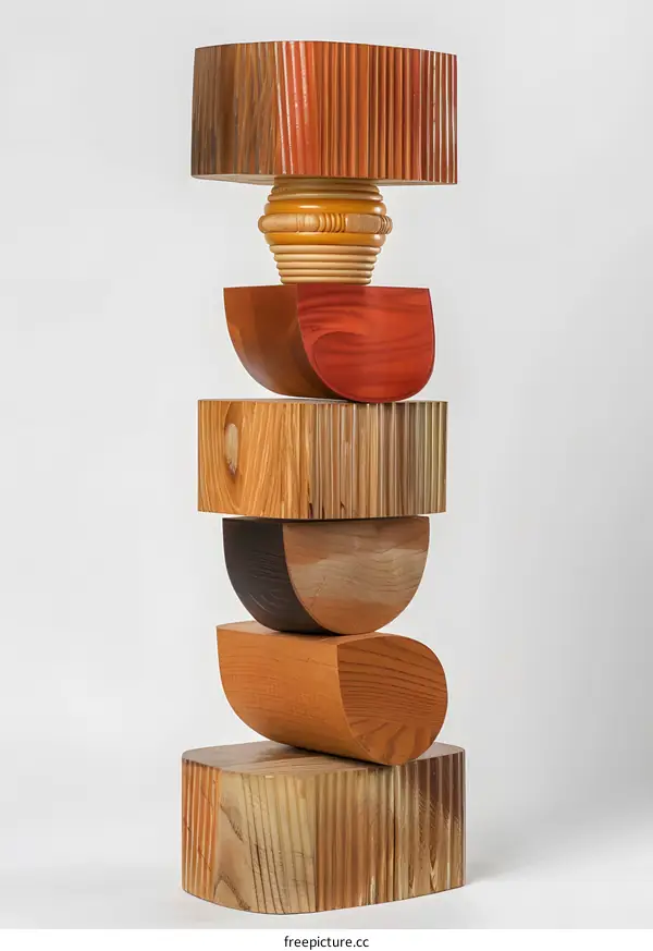 Wooden Sculpture Stacked Wooden Shapes Abstract Art