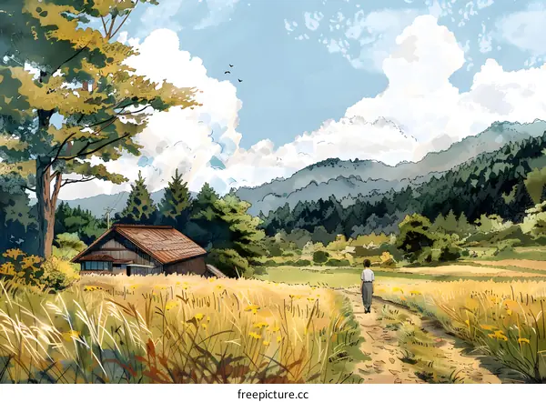 boy walking on the rural field