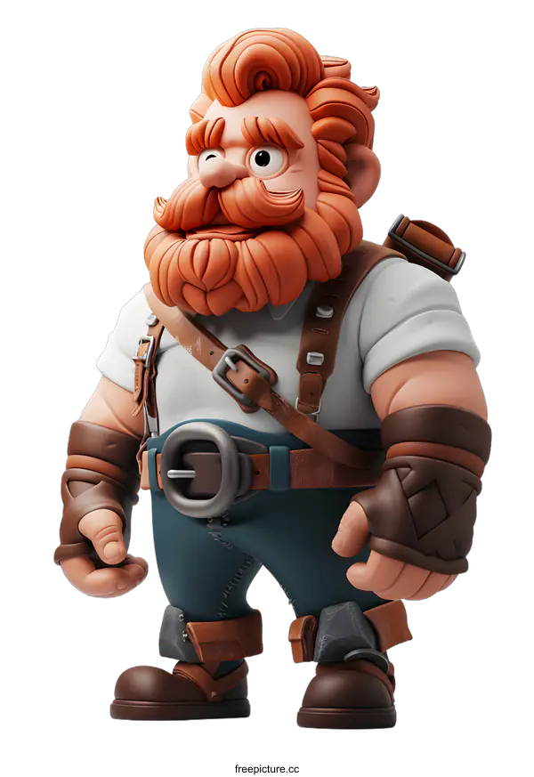 [Transparent Background PNG]3D illustration of a red haired adventurer