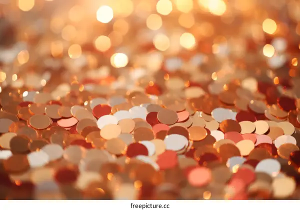 Orange and copper sequins with blurred lights in the background