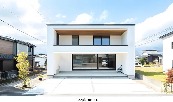 Modern White Two Story House with Balcony