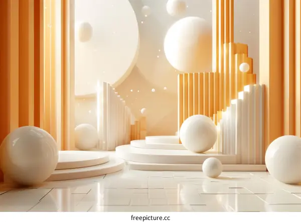 Abstract 3D Background with Pastel Podiums and Spheres