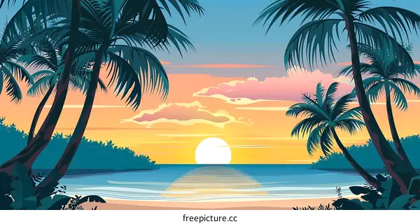 Tropical Sunset Beach with Palm Trees