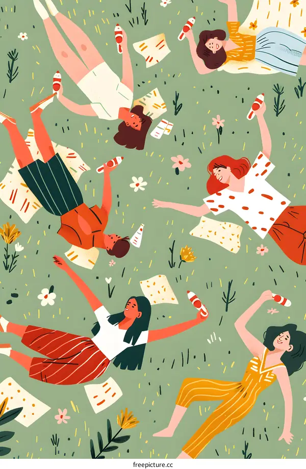 Group of Women Lying on Grass in a Field