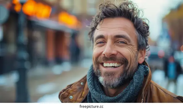 Smiling Caucasian Man Outdoors in Winter
