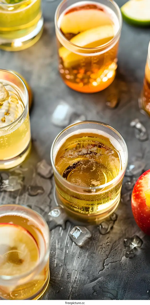 Apple Cider with Apple Slices in Glasses