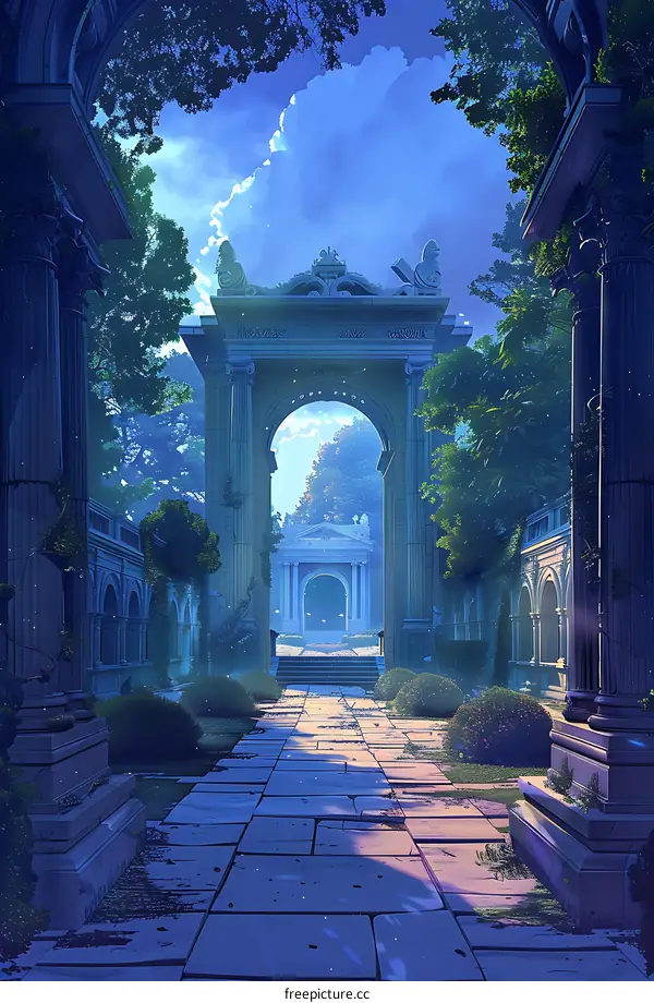 Stone Archway Leading to a Mystical Garden